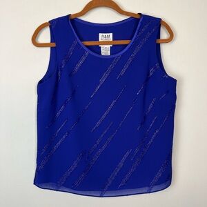 Vintage R&M Richards By Karen Kwong Royal Blue Jacquard Lined Tank Top S…